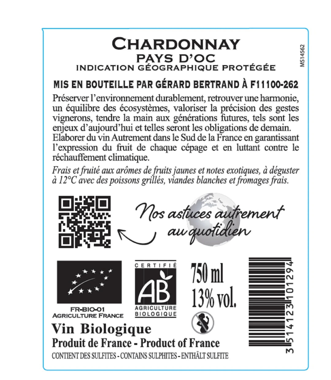 Vin blanc : Chardonnay Bio
